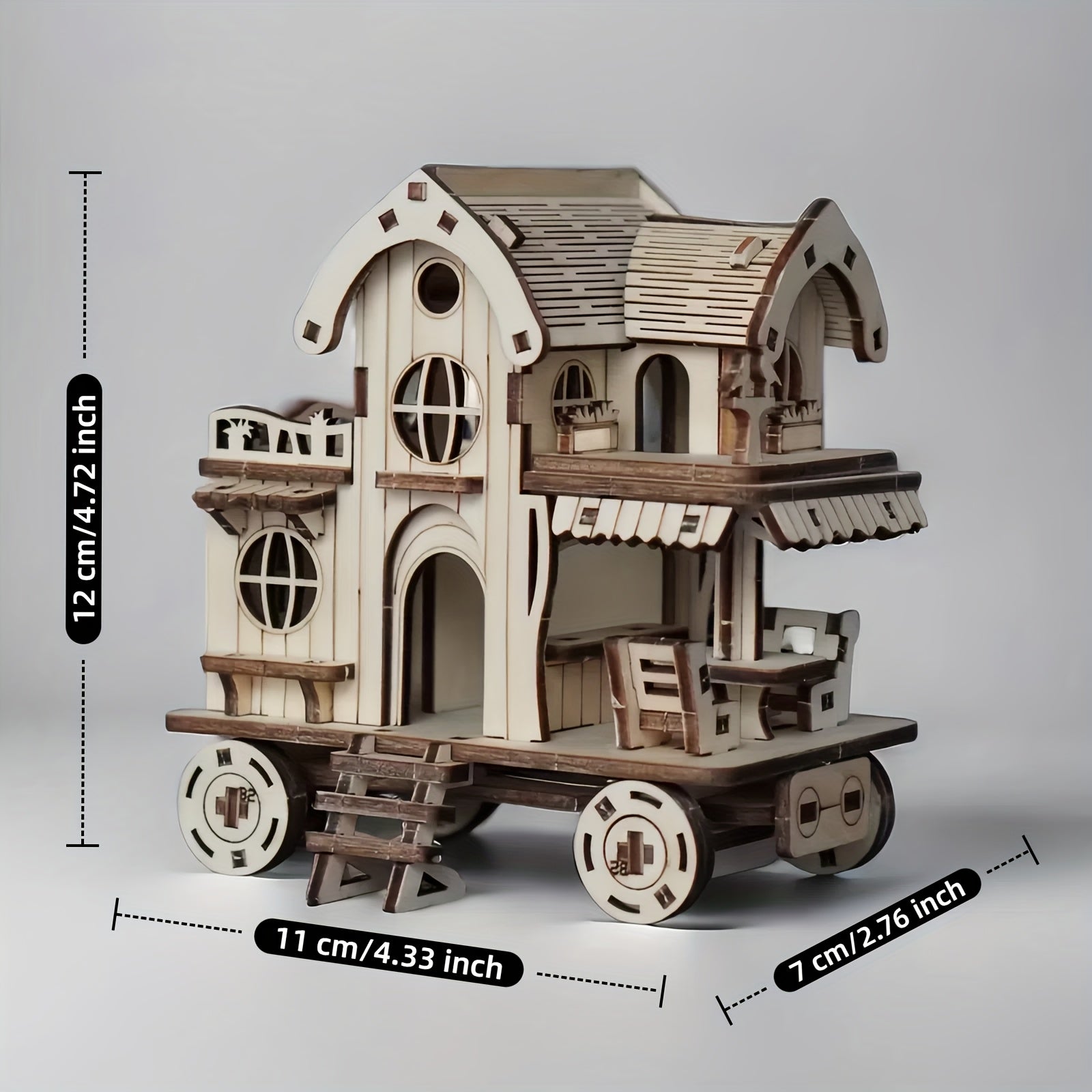 3D Wooden Puzzle Villa Model Kit, Mobile Café Bar on Wheels Handcrafted Wood Assembly Building Blocks, Creative DIY Brain Teaser Gift for Adults Teens & Kids
