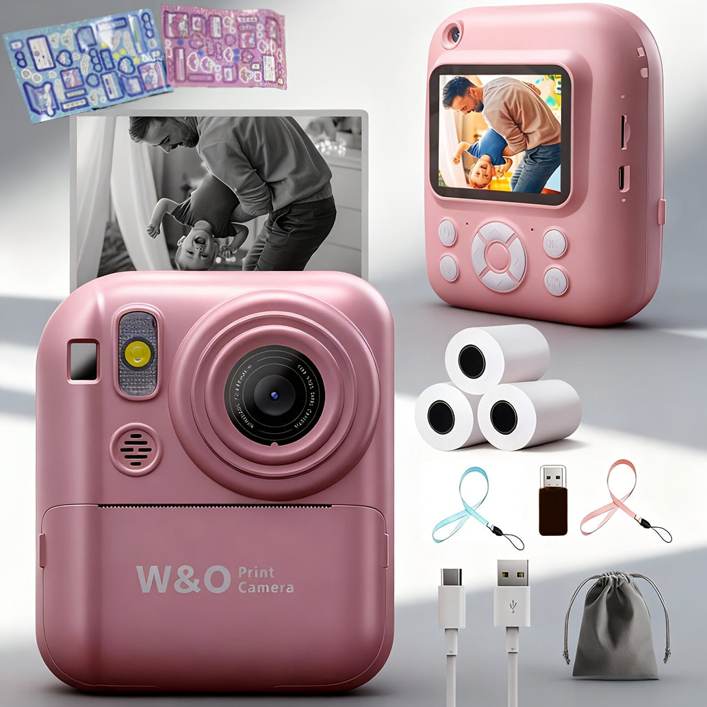 Kids Instant Print Digital Camera 1080P HD with 2.4'' Screen - Super Cute Camera Toy with 3 Rolls Print Paper & 32GB Card, Birthday Gift for Girls Boys Ages 3-12