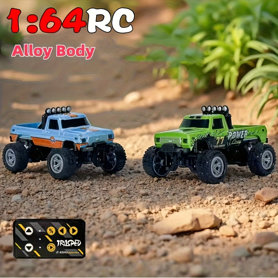 Mini RC Monster Truck 1/64 Scale 2.4GHz Die-Cast Alloy Off-Road Climbing Car with Shock Absorber - High Speed RC Gift for Adults Kids Boys