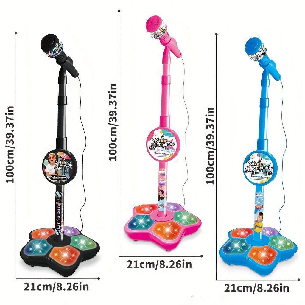 Kids Karaoke Microphone with Stand Set – Amplified Singing Toy Mic for Girls Boys Toddlers, Birthday Gift, Music Play