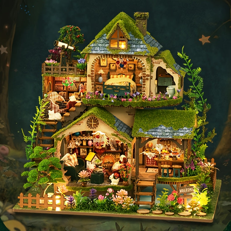 DIY Miniature Forest Hut Wooden Dollhouse Model Kit – Forest Adventures Handmade Assembly House for Adults & Teens Ages 14+, Home Decor Display, Birthday Christmas Valentine Gift