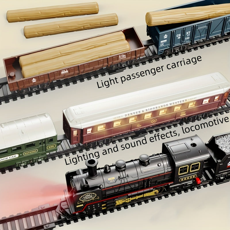 Classic Steam Engine Train Toy Model Set Battery Powered Locomotive - Nostalgic Display Toy for Kids & Train Enthusiasts, Birthday Christmas Holiday Gift