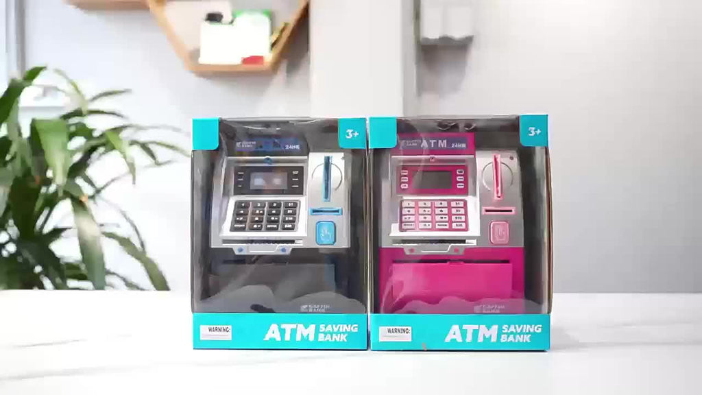 Electronic Money Bank with Debit Card Cash Scanning - ATM Savings Box Coin Bill Slot Balance Calculator Digital Password Safe Kids Gift