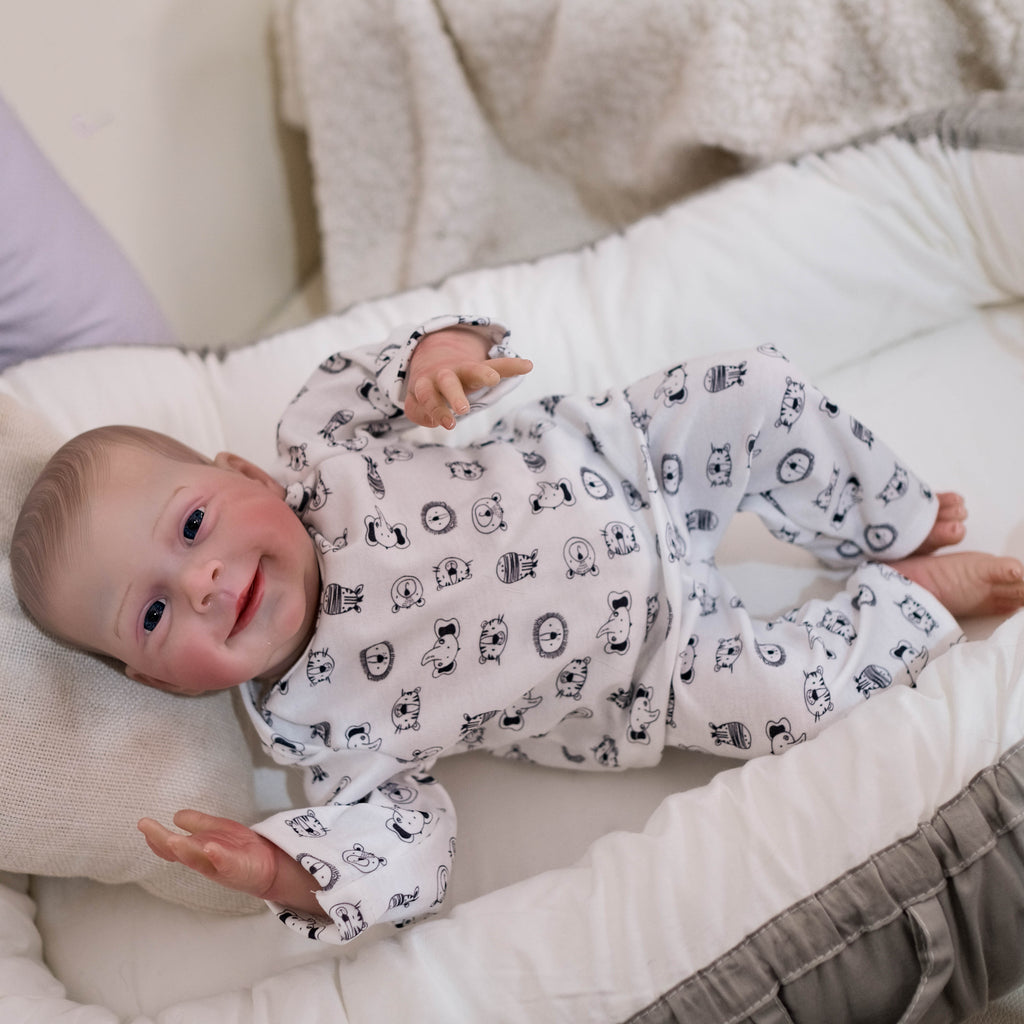 Awake Smile Reborn Baby Doll 19 Inch Soft Cloth Body – Lifelike Newborn with Hand-Painted Details, Fits 0-3M Clothes, Pacifier, Bottle & Birth Certificate, 49cm Gift for Girls