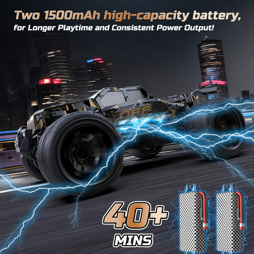 1/16 All-Metal 4WD RC Monster Truck 42KM/H High Speed Off-Road Remote Control Car with Dual Batteries LED Lights Wheelie Bar - Fast RC Truck for Adults Collectors 2.4GHz