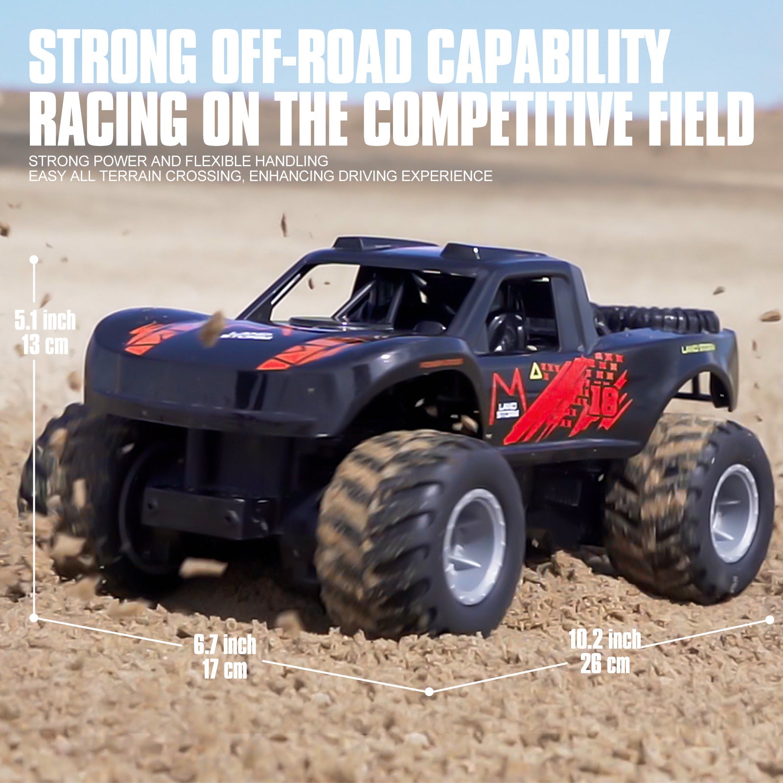 Amphibious RC Monster Truck 1:16 Scale 4WD Waterproof - 2 Rechargeable Batteries, All Terrain Off-Road RC Car for Kids Boys Ages 4-7, Birthday Gift