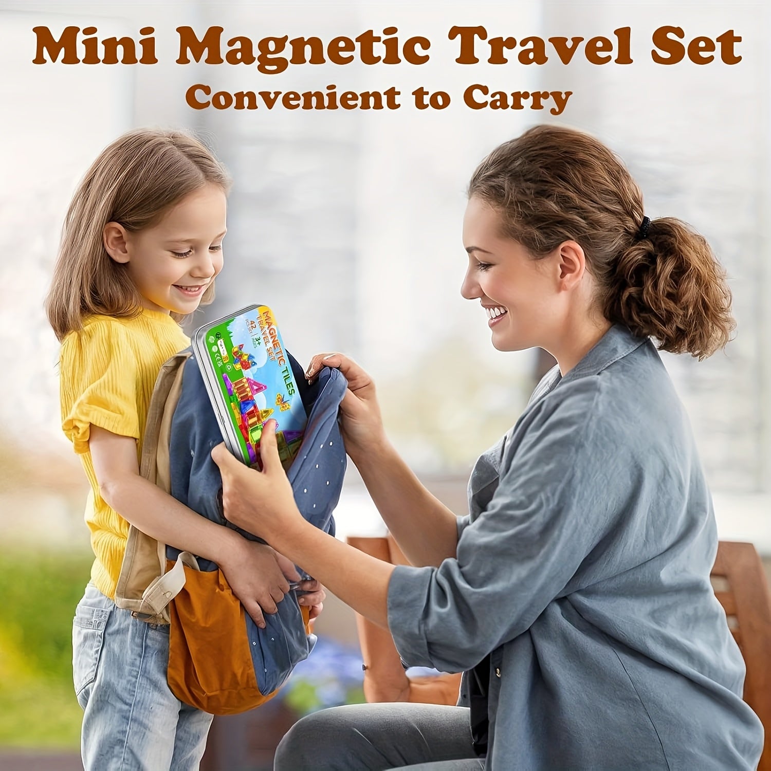 Magnetic Tiles Travel Set 42 Piece Ceramic in Metal Tin – Portable Magnetic Building Blocks for Kids Ages 3+, Educational Sensory STEM Toy, Road Trip Airplane Gift for Boys & Girls On the Go