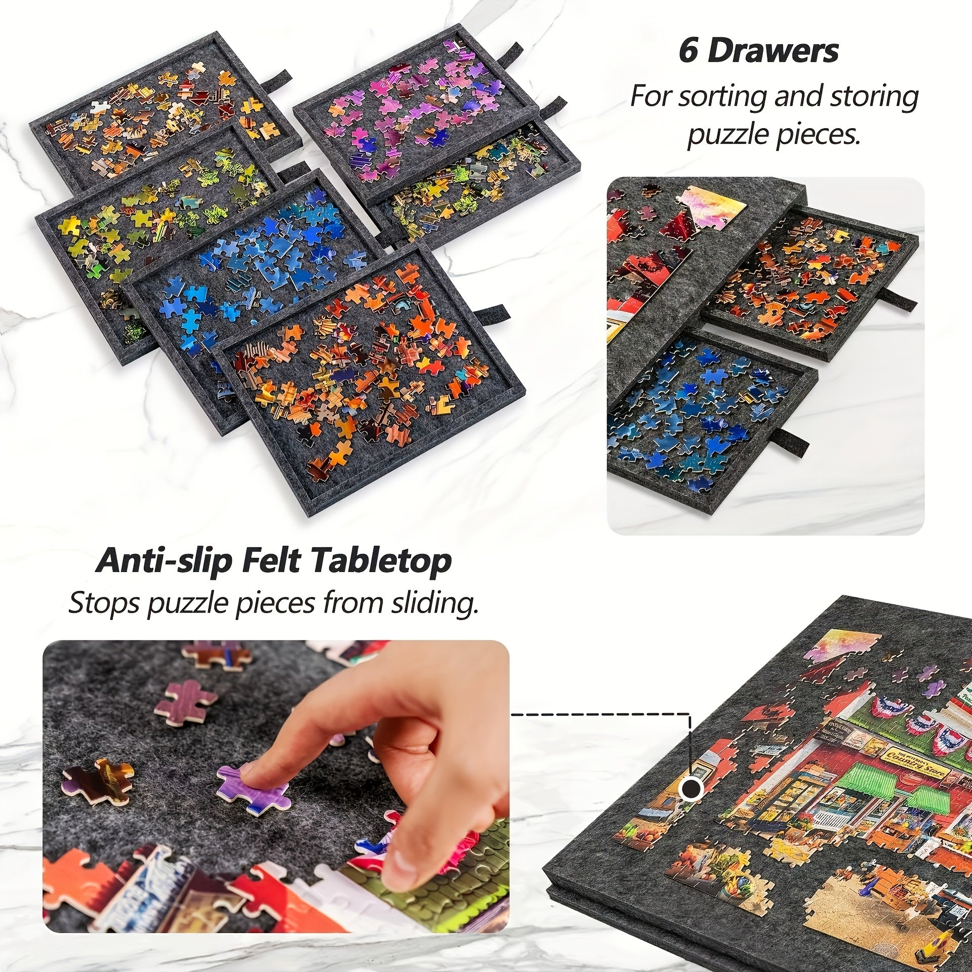 Portable Jigsaw Puzzle Table with 6 Storage Drawers, Adjustable Tilt, Felt Board, Non-Slip Surface, Protective Cover & Carry Handle – Perfect Gift for Puzzle Lovers