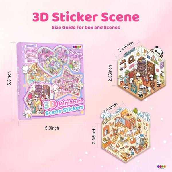 3D Sticker Scene Kit for Kids, 20 DIY Mini Shop and House Sticker Sets with Cute Cartoon Animals and Tweezers for Creative Craft Gifts