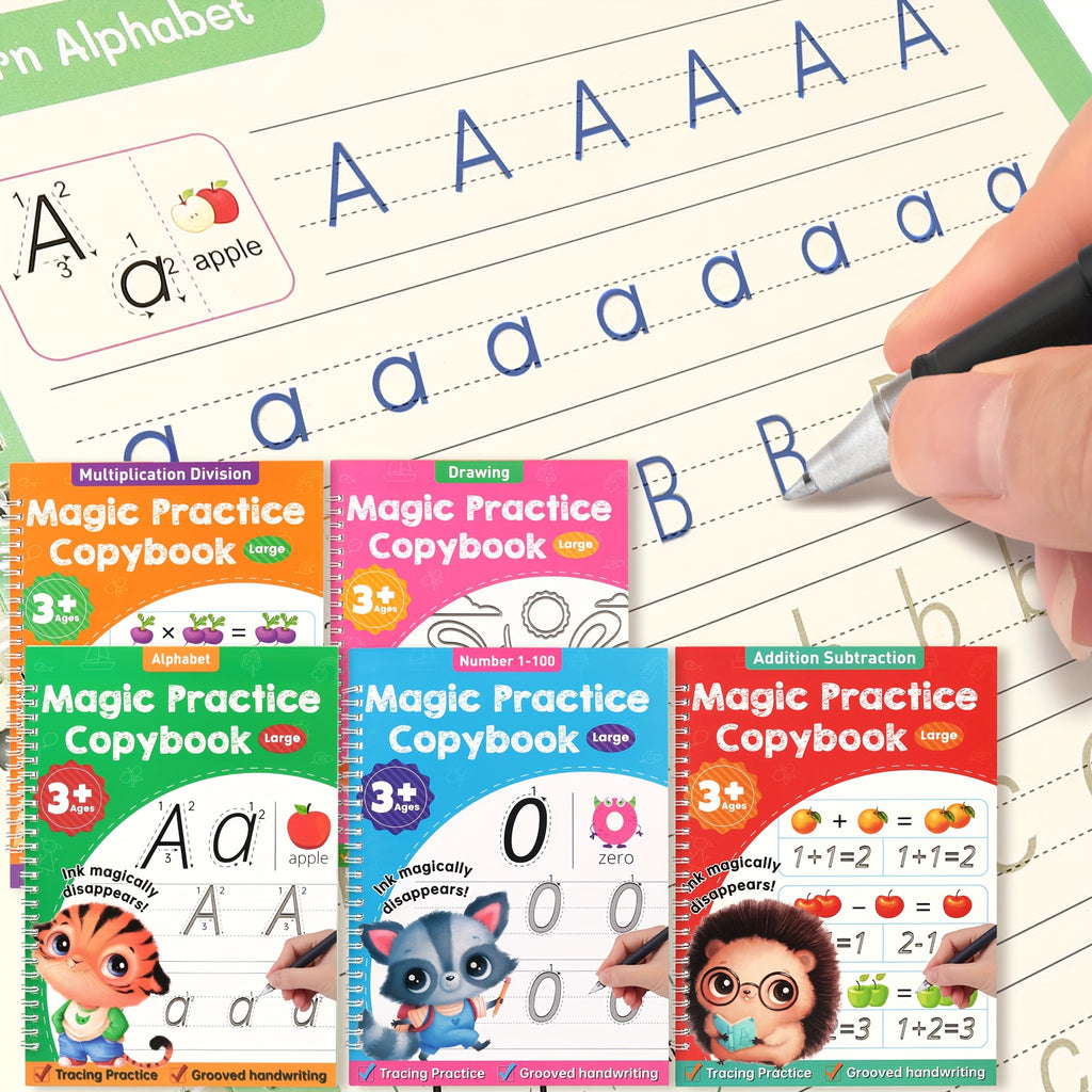 Magic Grooved Handwriting Practice Book for Kids Reusable Tracing Workbook Letters Numbers Drawing Ages 3-8 Kindergarten Preschool Learning Gift