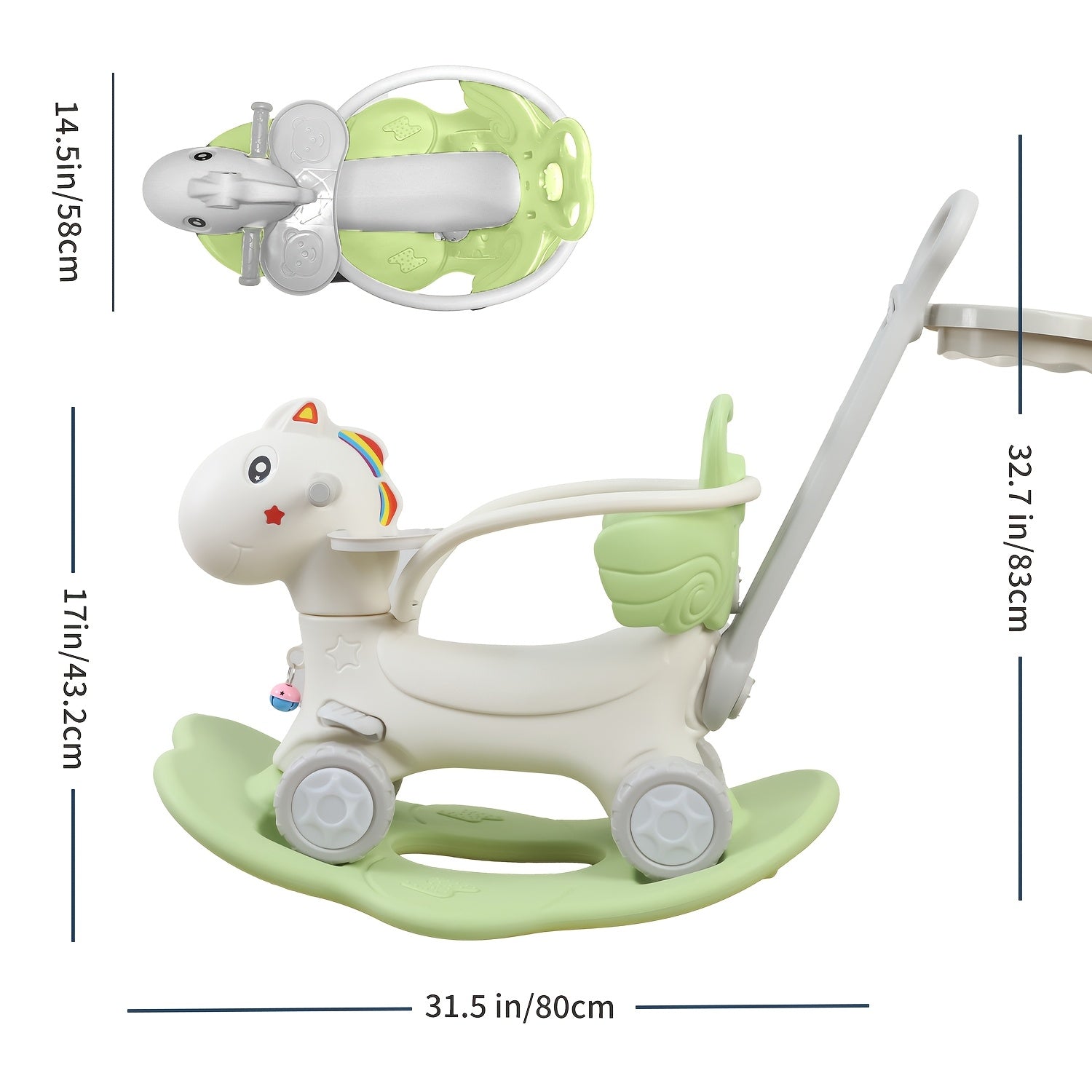 4-in-1 Rocking Horse with Basketball Hoop & Safety Push Rod for Toddlers 1+ – Ride-On Bike, Balance Bike & Balance Board, Indoor Outdoor Baby Balance Toy, Birthday Gift Boys & Girls