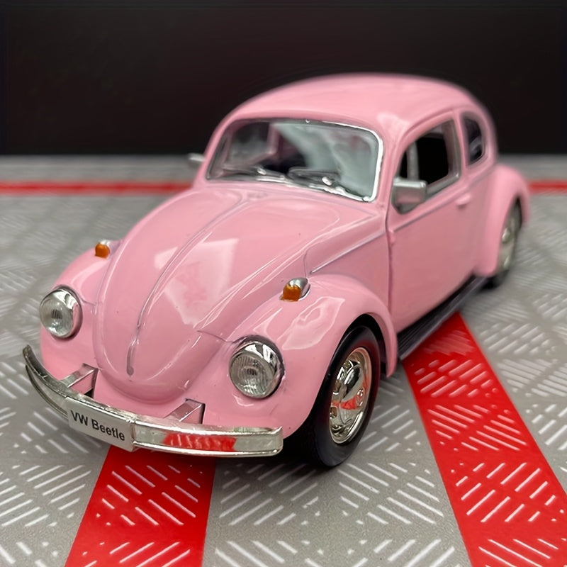 Pull Back Volkswagen Beetle Toy Car 1:36 Scale – Zinc Alloy Die-Cast Retro VW Bug with Openable Doors, Kids Gift for Boys & Girls, Pink & Yellow