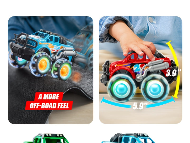 3-Pack Monster Truck Toys with Flashing LED Wheels – Friction-Powered Light-Up Cars for Toddlers, Easter, Christmas & Birthday Gift for Boys & Girls