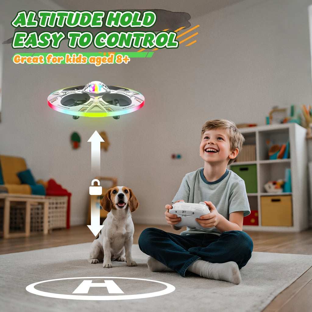 Mini UFO Drone for Kids RC Helicopter Remote Control Airplane with LED Lights Auto Hover 2 Batteries 14 Min Flight Indoor Outdoor Toy Gift