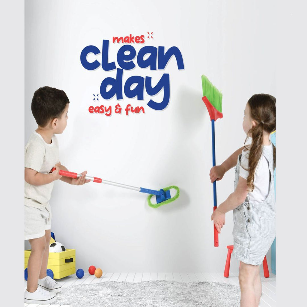 Kids Cleaning Set 4 Piece Toy Broom Mop Brush Dustpan Pretend Play Housekeeping Kit Toddler Girls Boys Birthday Christmas Gift Life Skills Toy