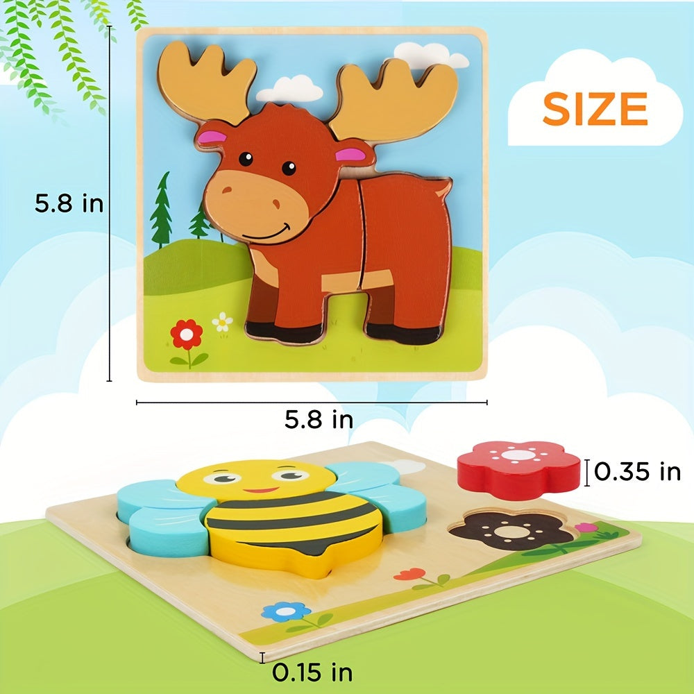 Animal Wooden Puzzle Set for Toddlers 8 Pack – Baby Jigsaw Puzzles Ages 12M+, Color & Shape Learning Toy for Boys Girls, Preschool Educational Gift for Christmas Birthday Thanksgiving
