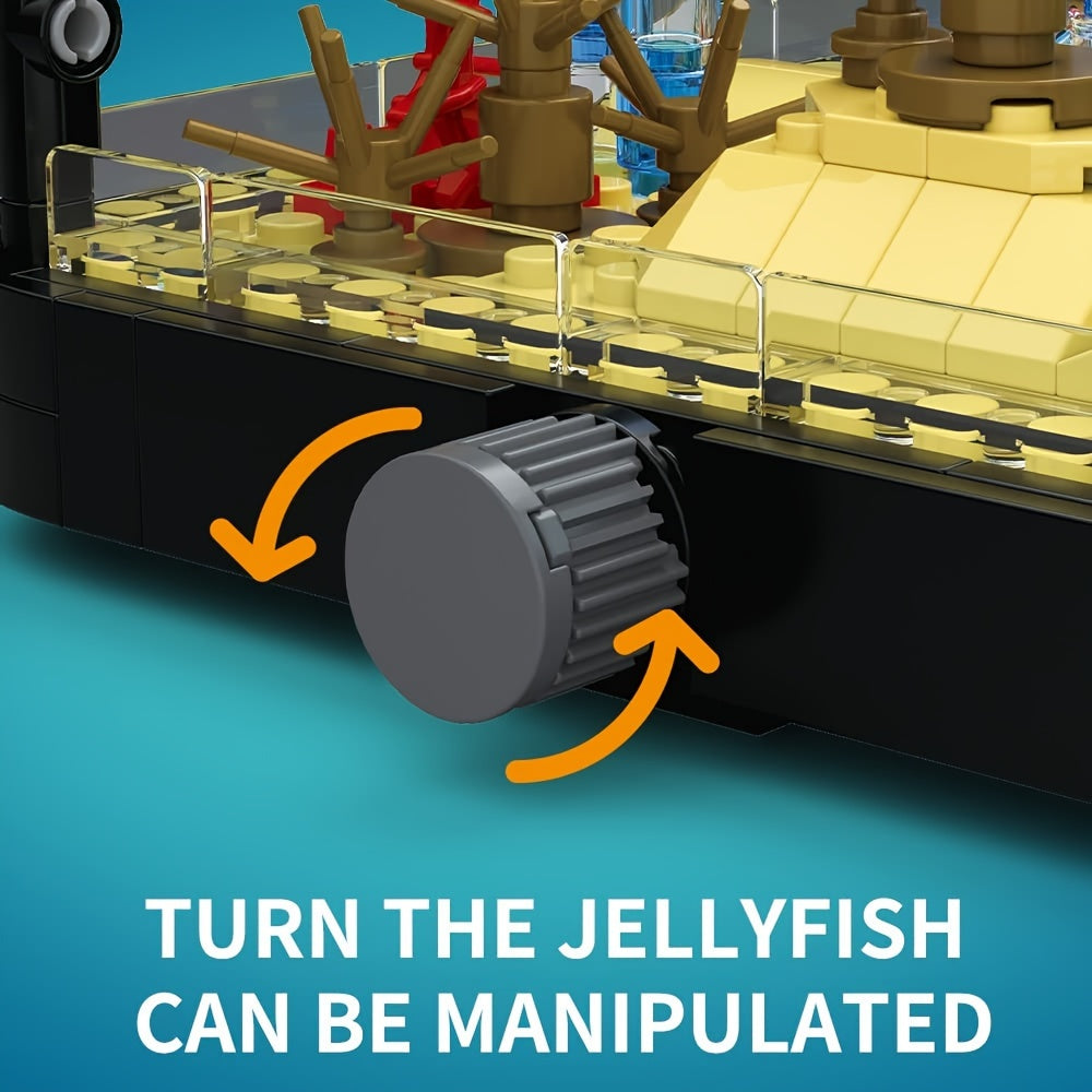 Aquarium Jellyfish Building Block Set with LED Light Fish Tank Marine Decor - Compatible Bricks Creative Display Toy for Teens Adults Ages 12+