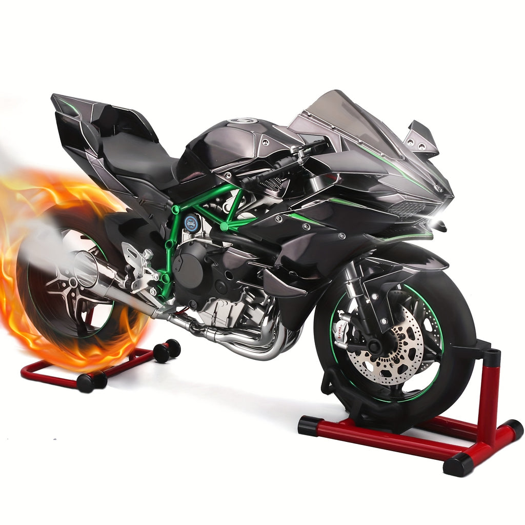 Die-Cast Motorcycle Model with Realistic Sound Effects & Exhaust Spray – 1:6 Scale Alloy Replica with LED Lights, Rotating Wheels & 8 Accessories, Collector Gift for Motorcycle Enthusiasts