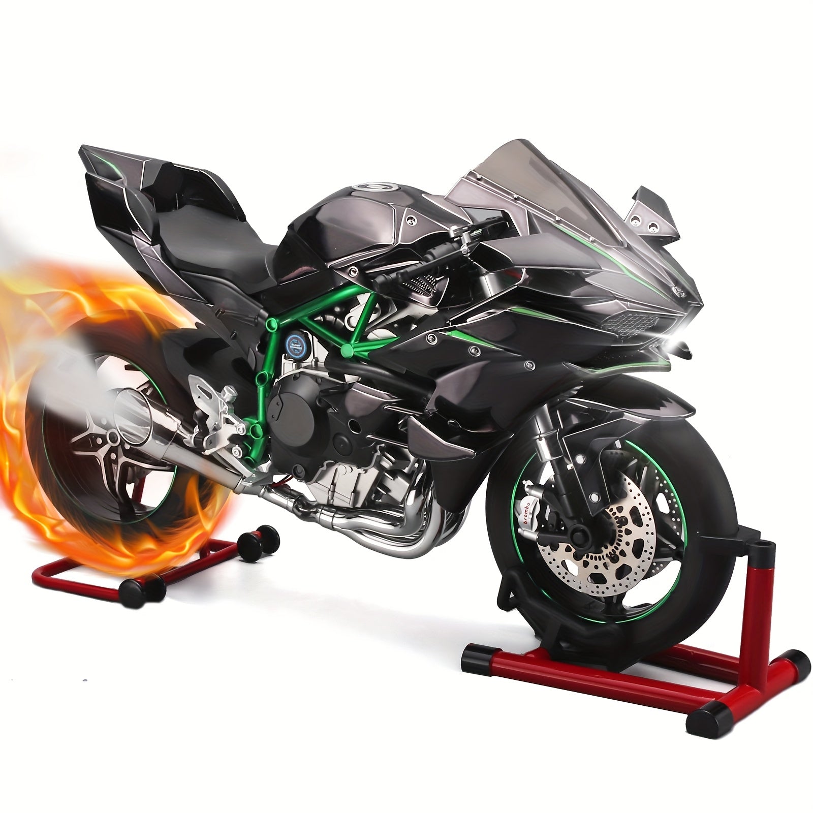 Die-Cast Motorcycle Model with Realistic Sound Effects & Exhaust Spray – 1:6 Scale Alloy Replica with LED Lights, Rotating Wheels & 8 Accessories, Collector Gift for Motorcycle Enthusiasts