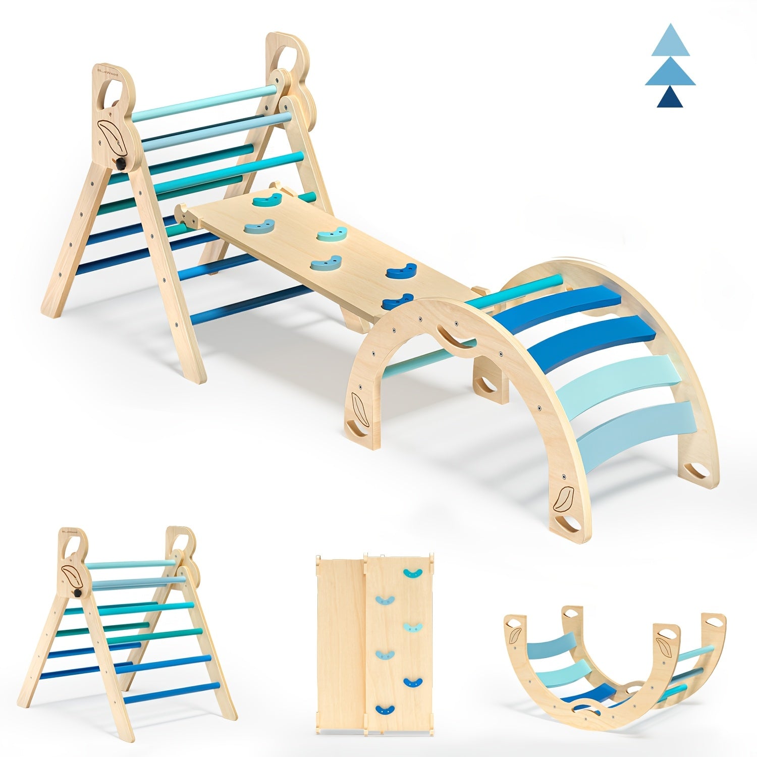 Pikler Triangle 8-in-1 Foldable Wooden Climbing Set Toddlers Indoor Jungle Gym with Slide Arch Rocker Montessori Toy Ages 1 2 3 4 5 Birthday Christmas Gift