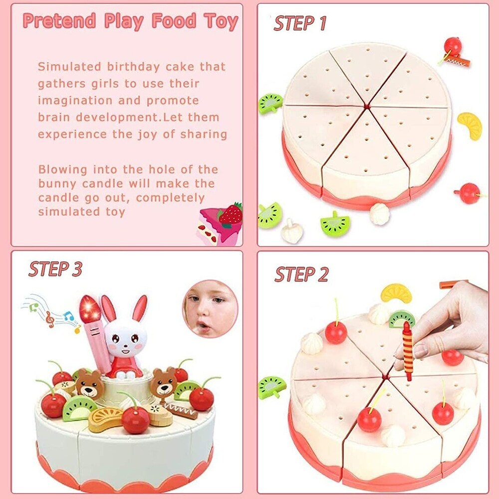 Birthday Cake Tea Party Play Food Toy Set Kids Pretend Play Cake Decorating Dessert Accessories 75-85pcs Girls Ages 3+