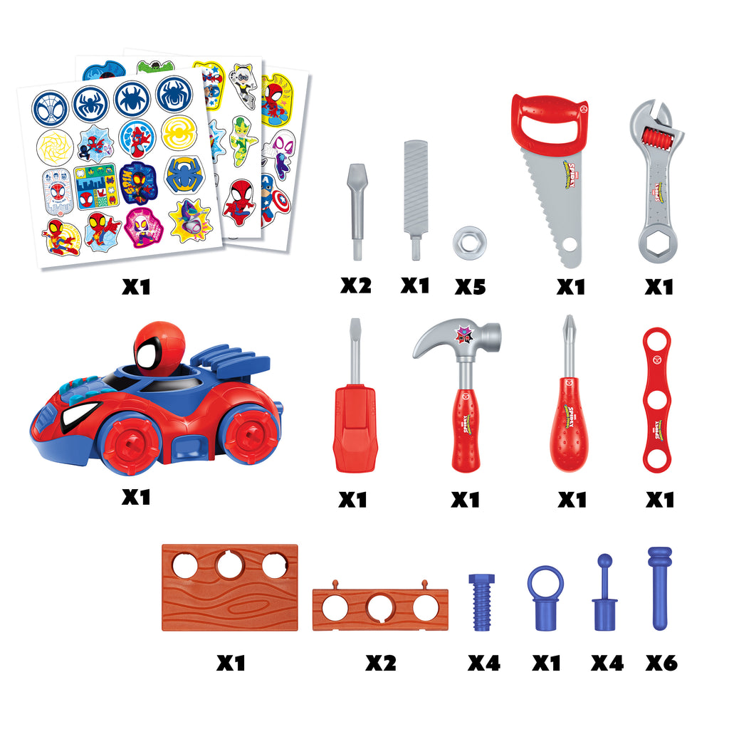 Spidey and His Amazing Friends Tool Bench Playset 55 Pieces with Take Apart Car Superhero Toy for Kids Toddlers Boys Birthday Christmas Gift