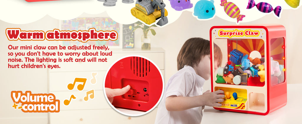 Mini Claw Machine Arcade Toy with LED Lights Adjustable Sound - Rechargeable Kids Claw Machine Birthday Christmas Gift Boys Girls Ages 3-8