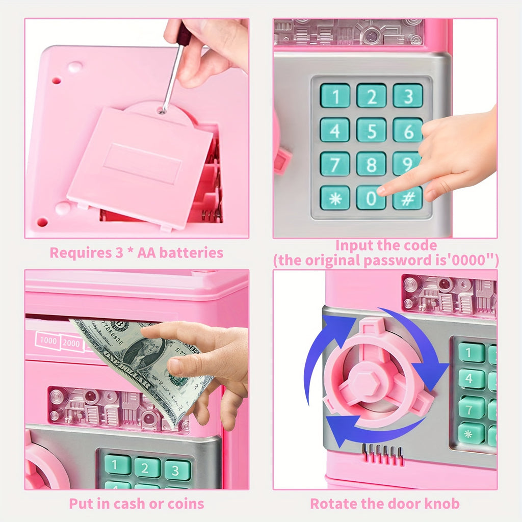 Password Piggy Bank with Combination Lock for Kids – Locking Money Bank for Boys & Girls – Cute Savings Box for Room Decor Wall or Tabletop – Birthday & Holiday Gift Ages 5+