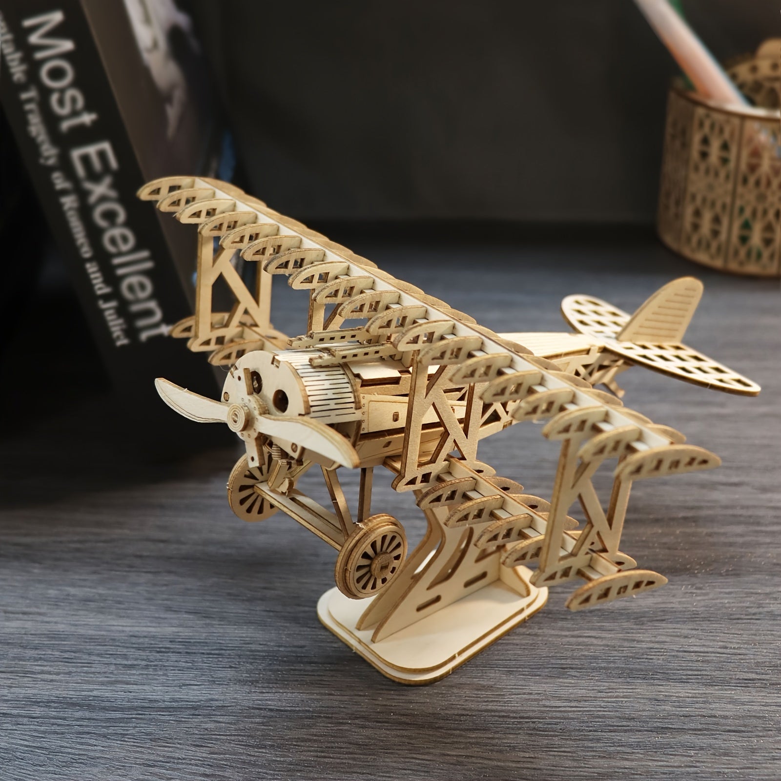 3D Wooden Puzzle Bi-Plane Model Kit – DIY Wood Craft Biplane Building Set, Handmade Gift for Kids Teens Adults, Christmas Birthday Gift