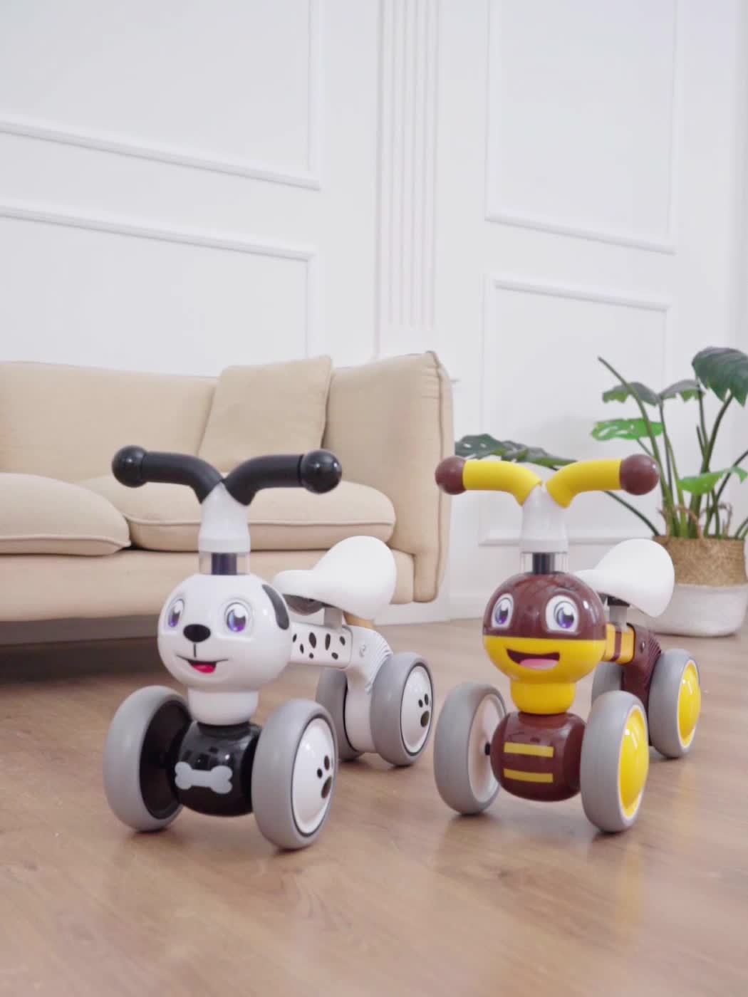 Toddler Balance Bike 10-36 Months – 4 Wheel No Pedal Baby Ride On Toy, Dalmatian Dog Style, Adjustable Seat & EVA Wheels – Best First Birthday Gift for Baby Boys & Girls