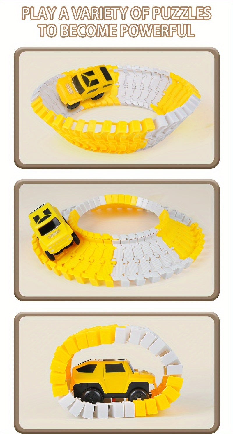 Kids Electric Track Car Toy Set Engineering Race Track with Elevated Bridge Tunnel Roller Coaster Scene Building Assembly – Birthday Gift Boys Girls Ages 3-8