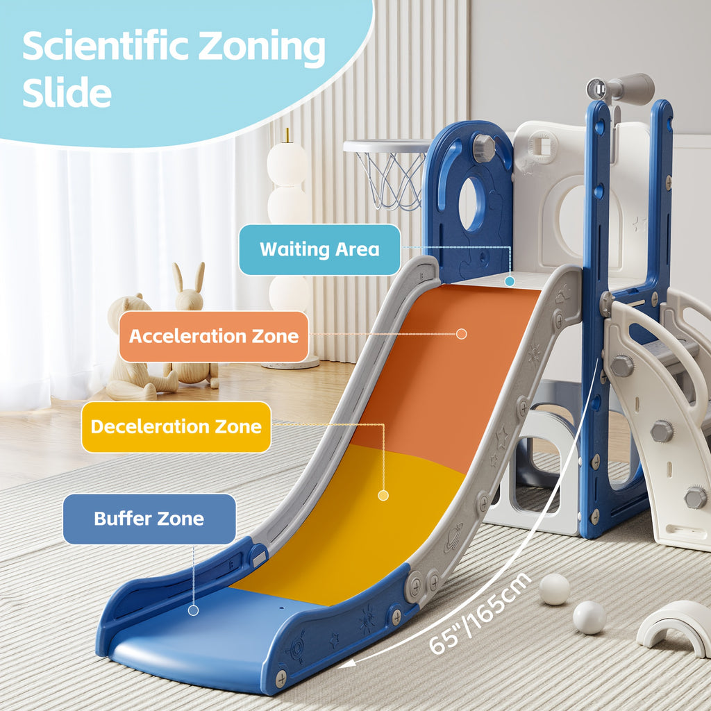Toddler Slide and Climber Playset Indoor Outdoor for Boys Girls Ages 1.5-6 - L-Shaped Playground with Basketball Hoop Storage Telescope, Easy Assembly Kids Slide Set, Birthday Christmas Gift
