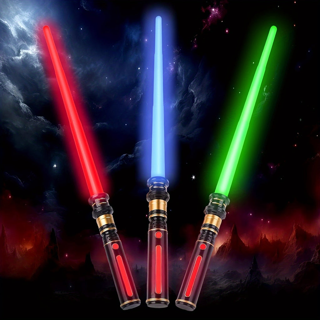Light Up Sword for Kids 3-Pack with FX Sound, Expandable LED Glow Swords for Halloween Cosplay Dress Up Parties, Birthday Christmas Gift Boys Girls