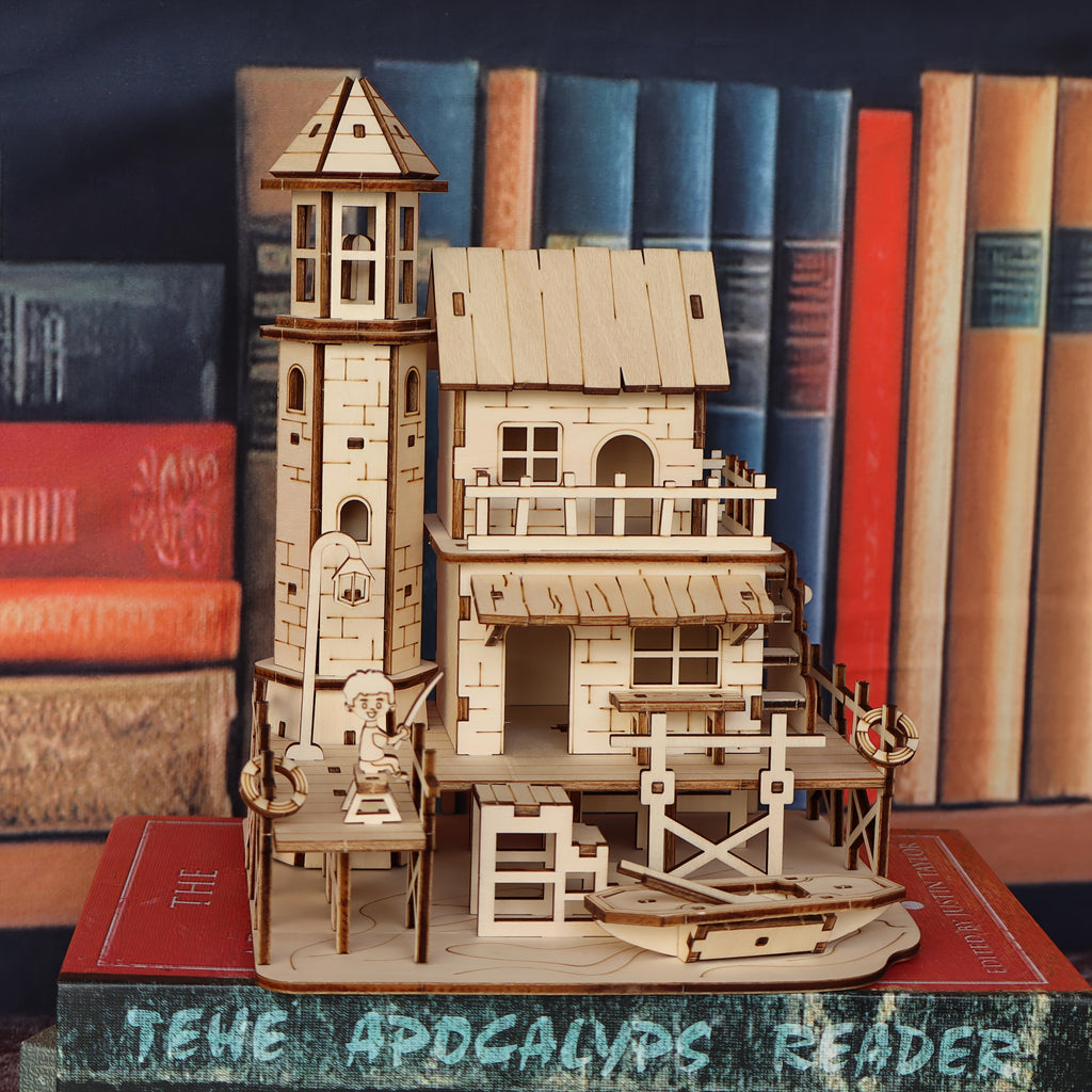 Wooden 3D Puzzle Model Kit Fisherman's Cabin - Handmade Wood Assembly Building Set for Adults & Kids, STEM Craft Gift