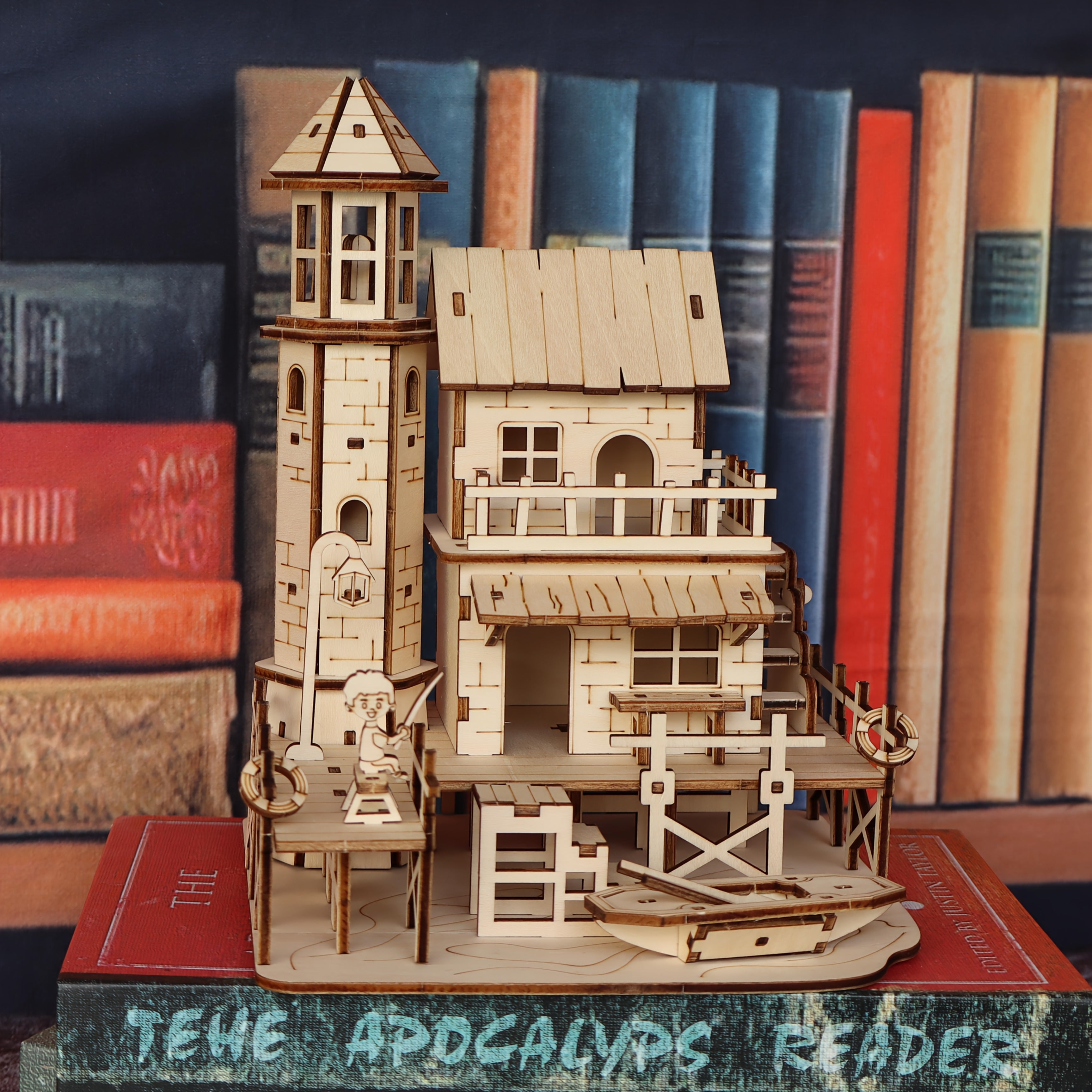Wooden 3D Puzzle Model Kit Fisherman's Cabin - Handmade Wood Assembly Building Set for Adults & Kids, STEM Craft Gift