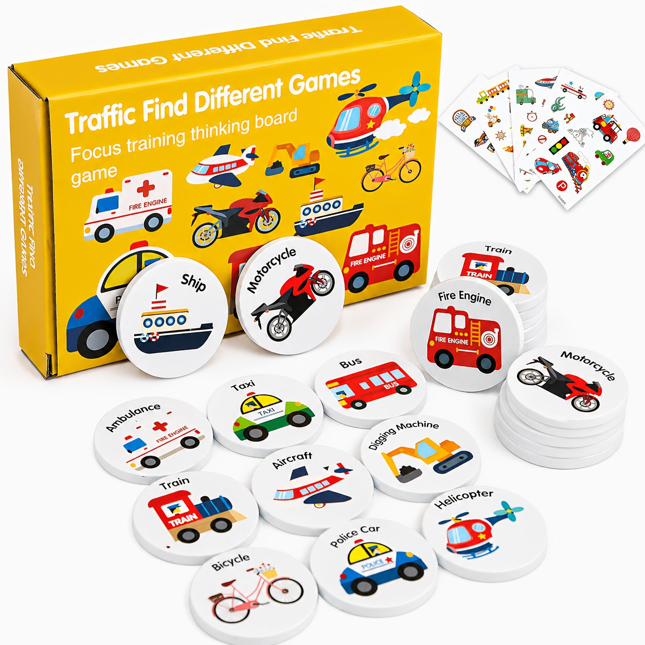 Memory Matching Game for Kids 24 Pieces Wooden Match Cards - Dinosaur Marine Vehicle & Food Themes, Educational Preschool Concentration Card Game, Toddler Learning Toy Gift for Boys Girls Ages 3+