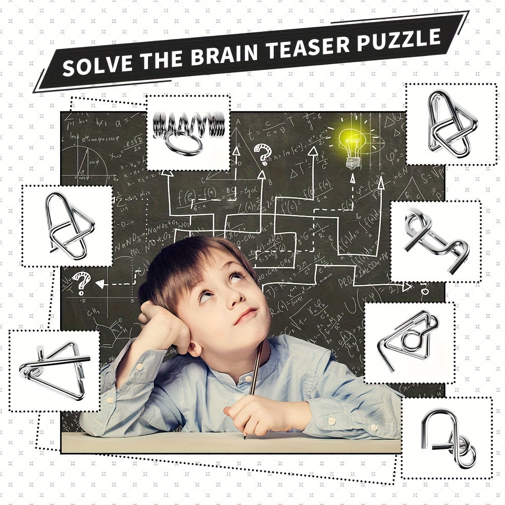 Set of 50 Golden Metal Puzzle Brain Teaser Games Unlock Iron Chain Nine Rings Kongming Lock Educational Toy Party Favor Halloween Christmas Gift