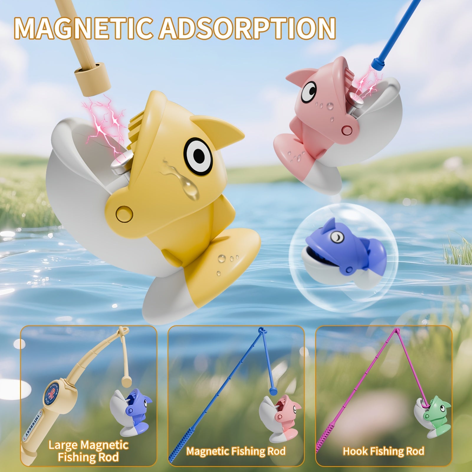 Kids Magnetic Fishing Game Toy 66pcs Ocean Theme 1-8 Players Educational Fine Motor Skills Toddler Boys Girls Birthday Holiday Gift Ages 1-8