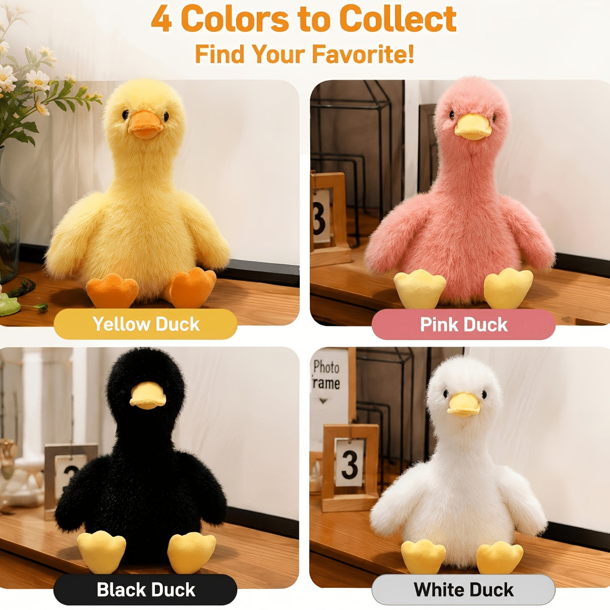Duck Plush Stuffed Animal Toy 13 Inch – Super Soft Cartoon Duck Stuffed Animal in Yellow Pink White Black, Perfect Birthday Christmas Halloween Gift for Kids Toddlers Girls Boys