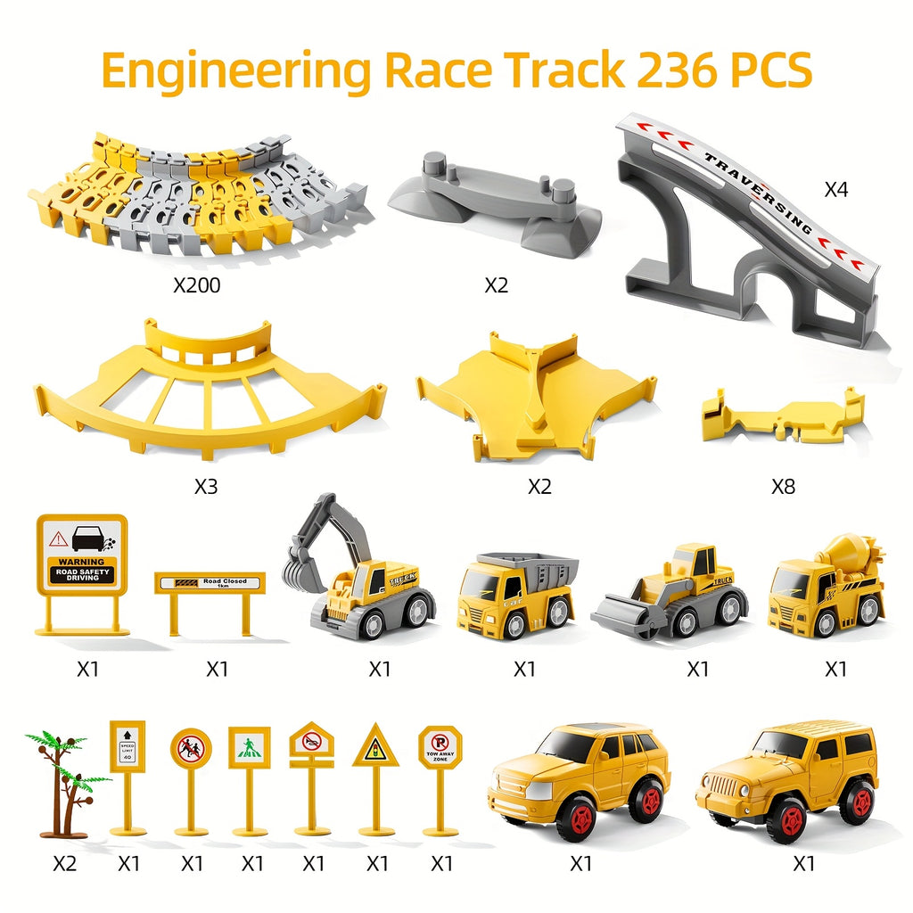 236pcs STEM Race Track Building Set for Kids Ages 3+ – Splicing Construction Track Playset with Race Cars, Preschool Engineering Toy, Christmas Birthday Gift for Boys Girls