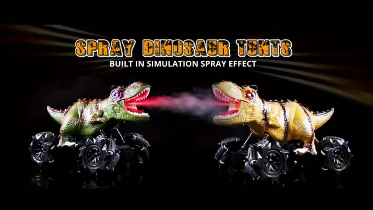 4WD Dinosaur Monster Truck RC Car with LED Lights Music & Ergonomic Handle - 2.4GHz All-Terrain Off-Road Remote Control Stunt Car Large Tires for Kids Boys Girls Birthday Gift