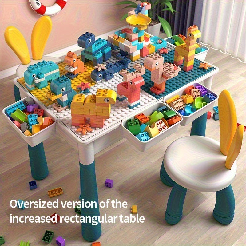 Kids Building Block Table Set with Chair and Storage 16.5x12.6 Inch LEGO Compatible Activity Desk for Boys Girls Ages 3 Plus - Birthday Christmas Gift