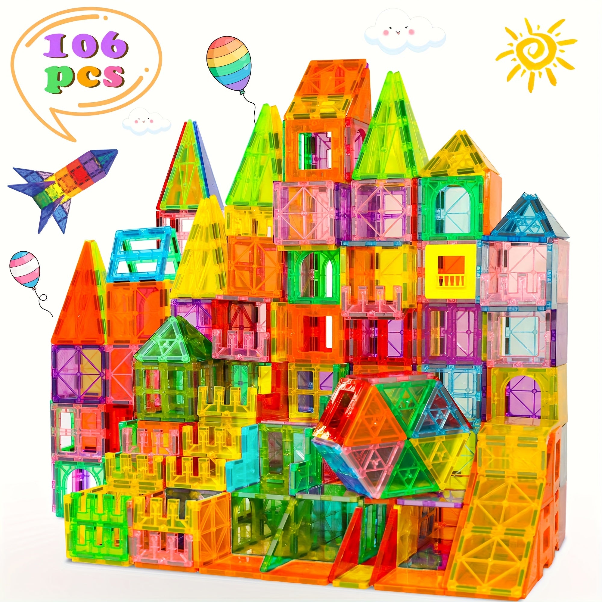 Magnetic Tiles with Cars 106pcs 136pcs STEM Magnet Construction Building Toy for Kids Boys & Girls Ages 3-9 - Birthday Gift