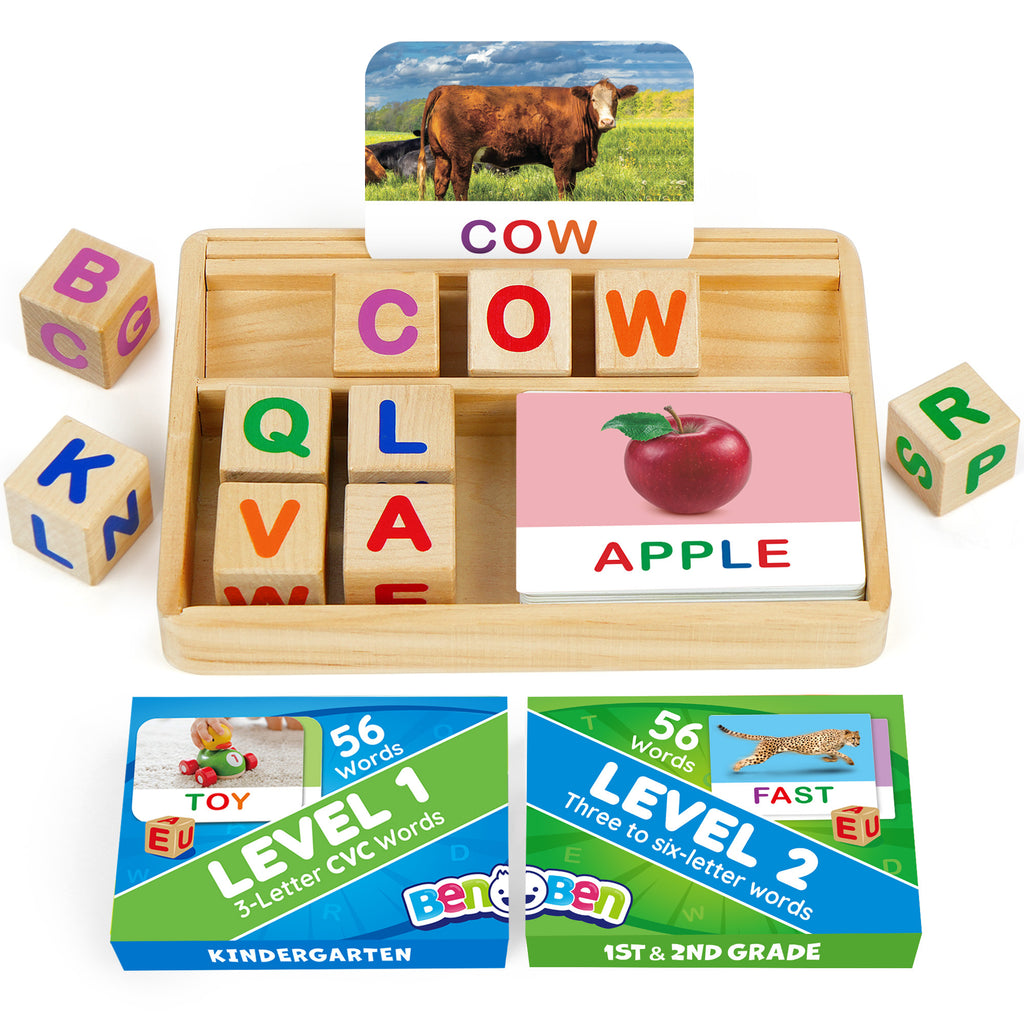 CVC Word Builder Flash Cards Set – Alphabet Letter Blocks Spelling Game 100+ Word Cards for Preschool & Kindergarten Kids Reading Learning Toy