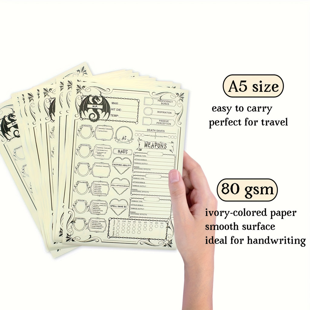 DnD 5e Character Sheet Spell Tracker Journal 60 Pages A5 – 10 Sets of 6 Unique Pages for Dungeons & Dragons Campaigns, RPG Player Character Tracker Gift for Dungeon Masters & Tabletop Gamers