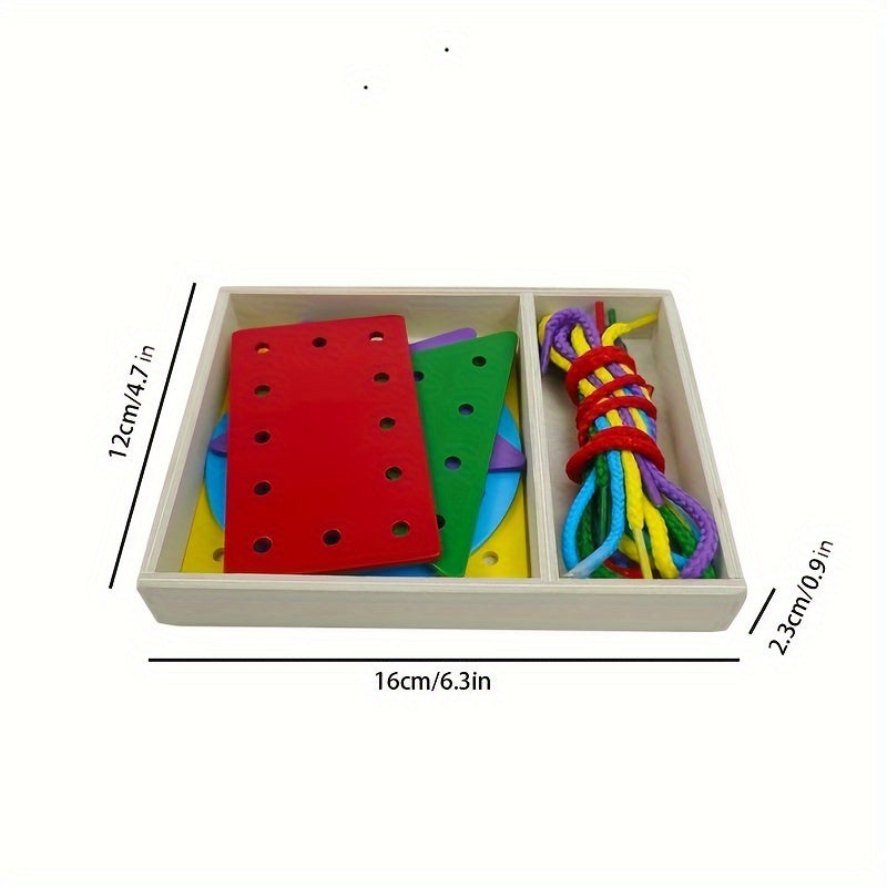 Wooden Lacing Cards for Toddlers – 5-Piece Double-Sided Shape Threading Toy Set in Box, Montessori Fine Motor Skill Activity Toy for Kids Ages 2+