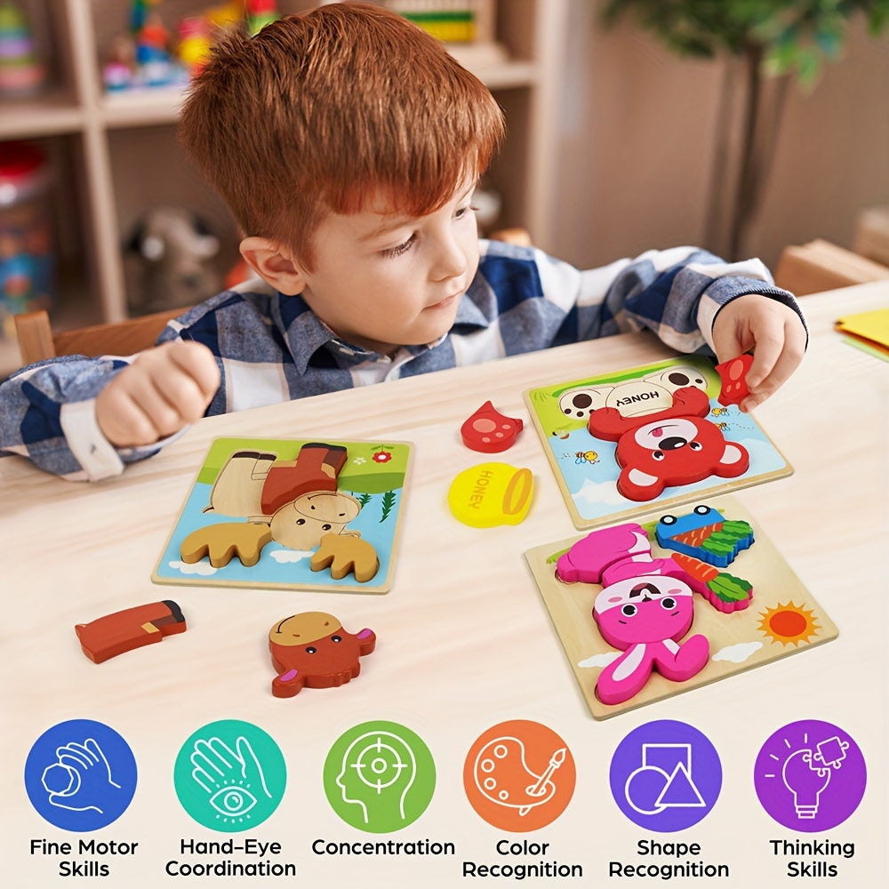 Animal Wooden Puzzle Set for Toddlers 8 Pack – Baby Jigsaw Puzzles Ages 12M+, Color & Shape Learning Toy for Boys Girls, Preschool Educational Gift for Christmas Birthday Thanksgiving