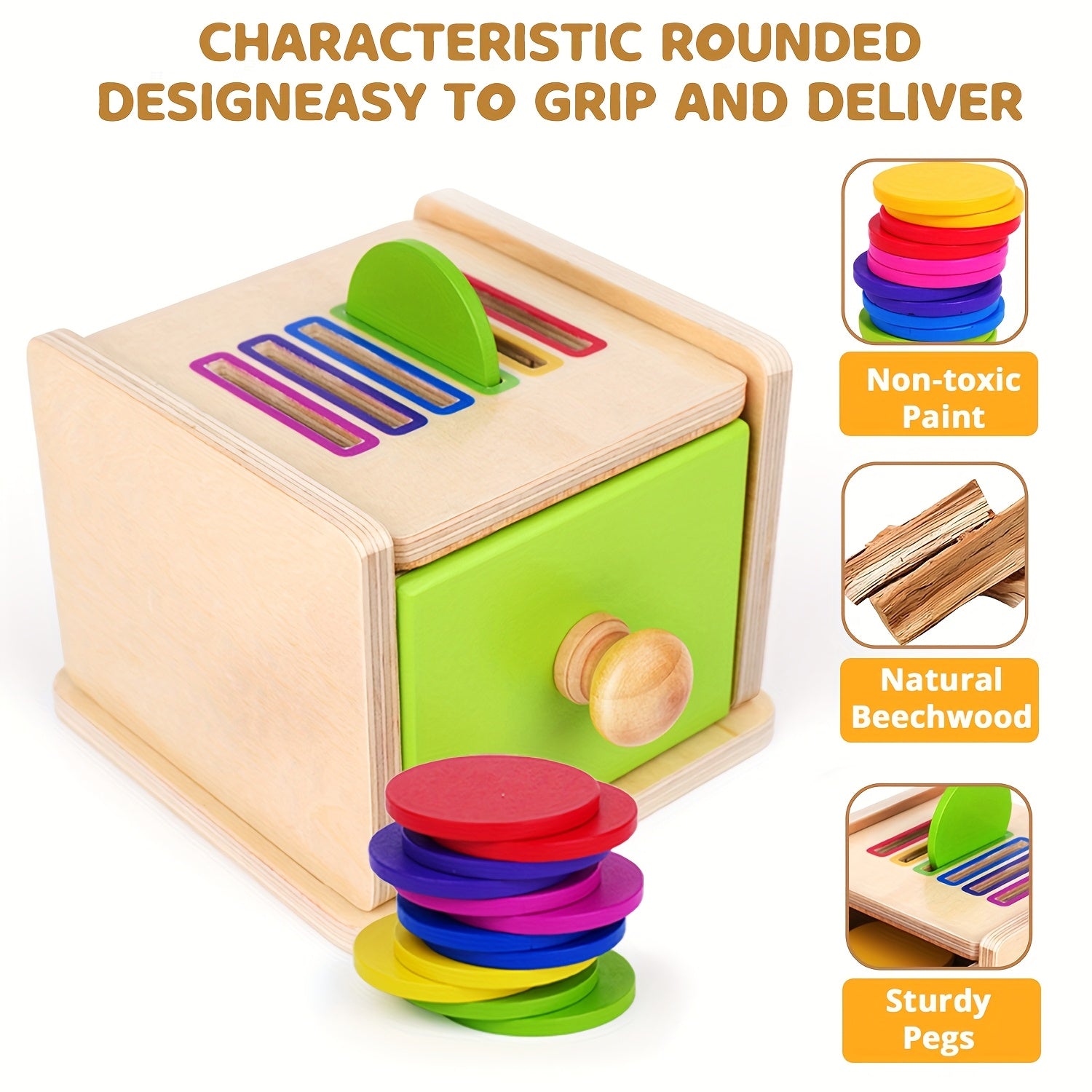 Wooden Color Sorting Toy with Drawers for Toddlers – Montessori Object Permanence Fine Motor Skills Educational Toy for Baby 12-18 Months Boys & Girls