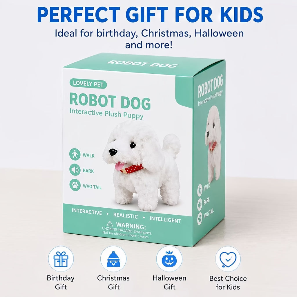 Interactive Robot Dog Toy – Realistic Plush Puppy That Walks, Barks & Wags Tail, Smart AI Electronic Pet Toy, Cute Gift for Boys & Girls, Birthday Halloween Christmas