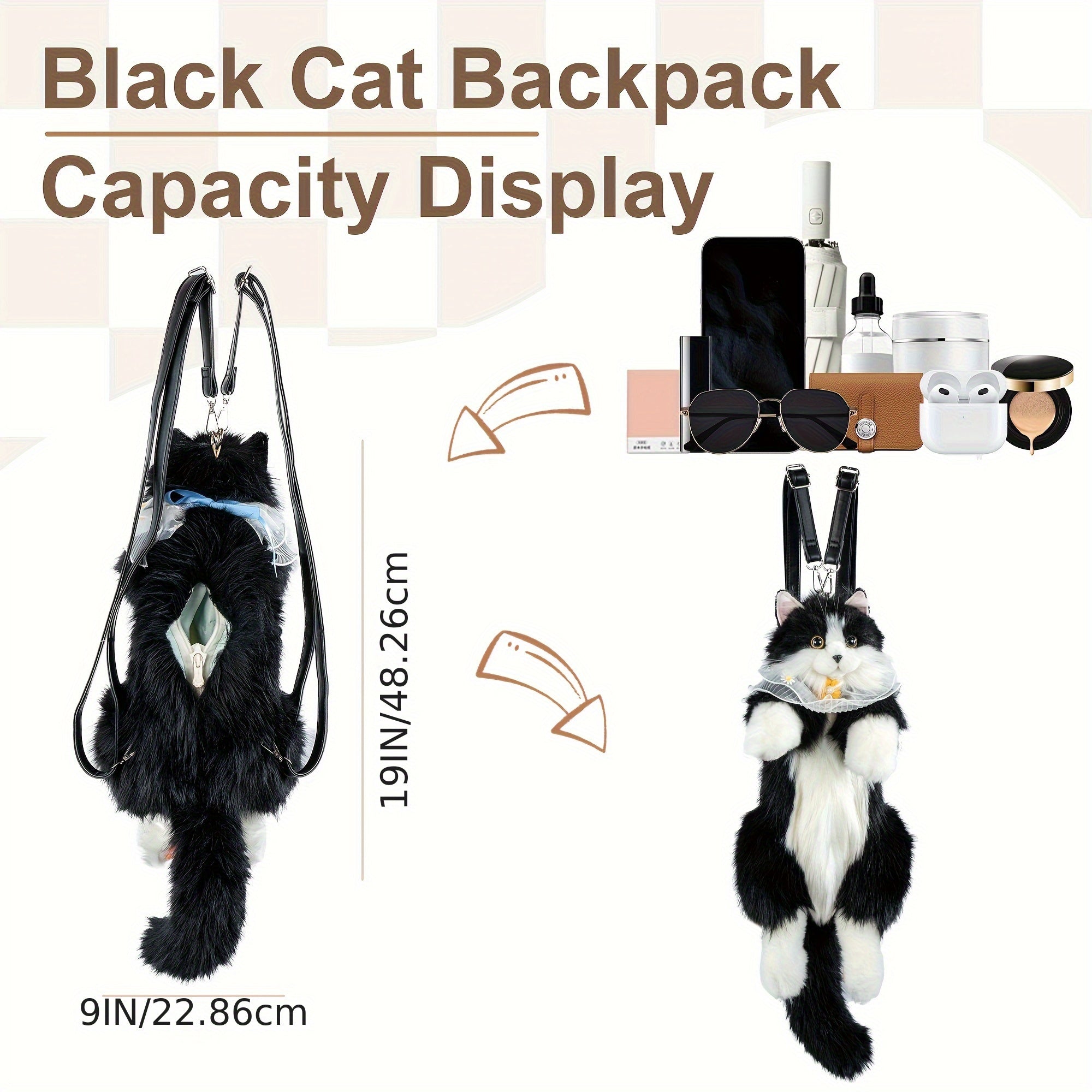 Tuxedo Cat Plush Backpack Stuffed Animal – Handmade Wearable Cat Plush with Gift Box & Card, Cute Cat Backpack Gift for Women Kids Cat Lovers Birthday Anniversary